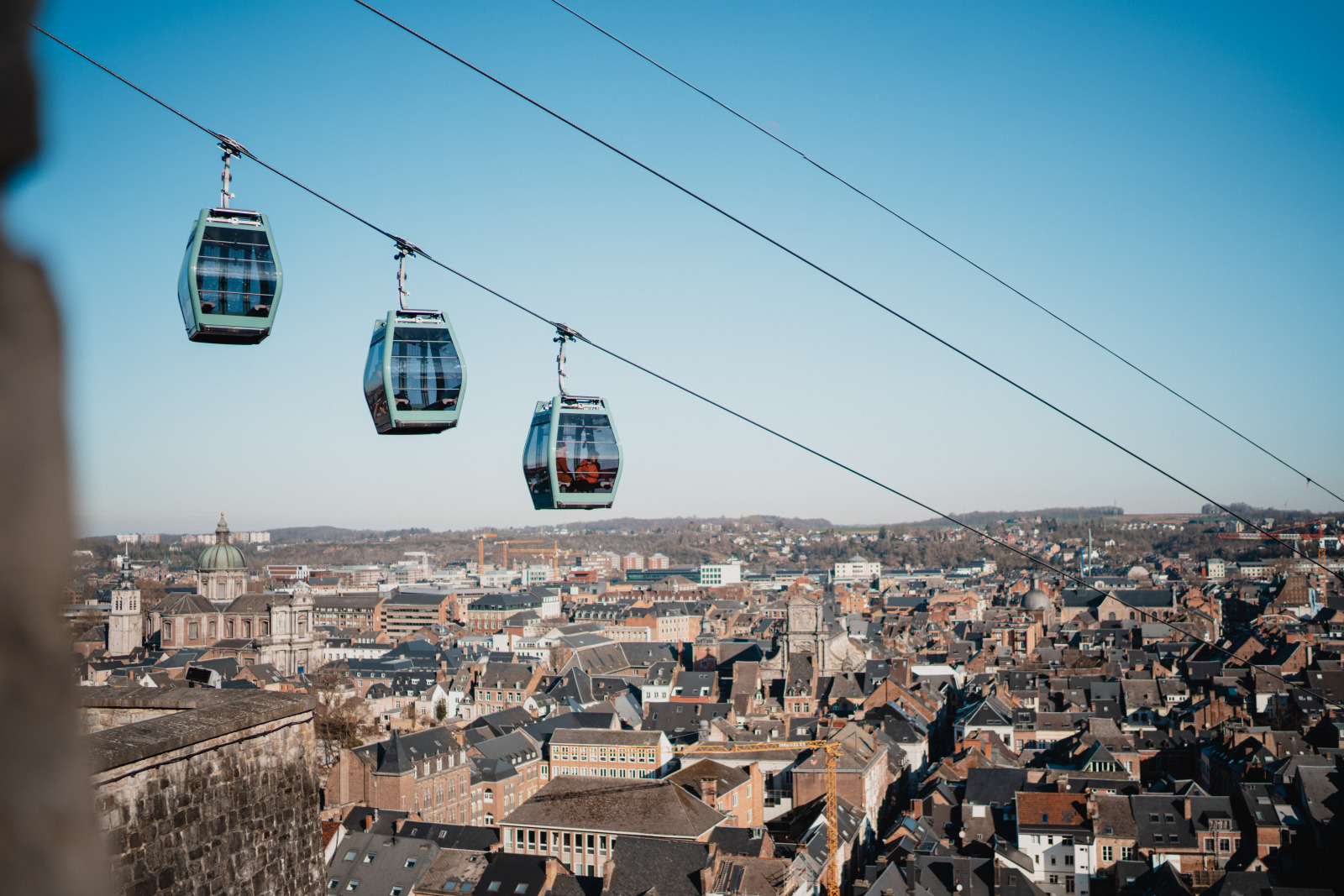 View of the Namur cable car and the city in the background