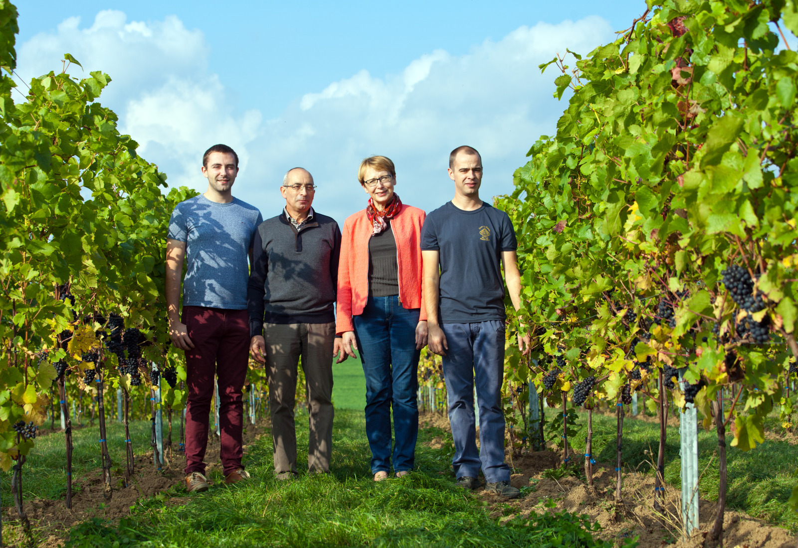 La famille Hautier dans le vignoble du domaine viticole de Nivelles
