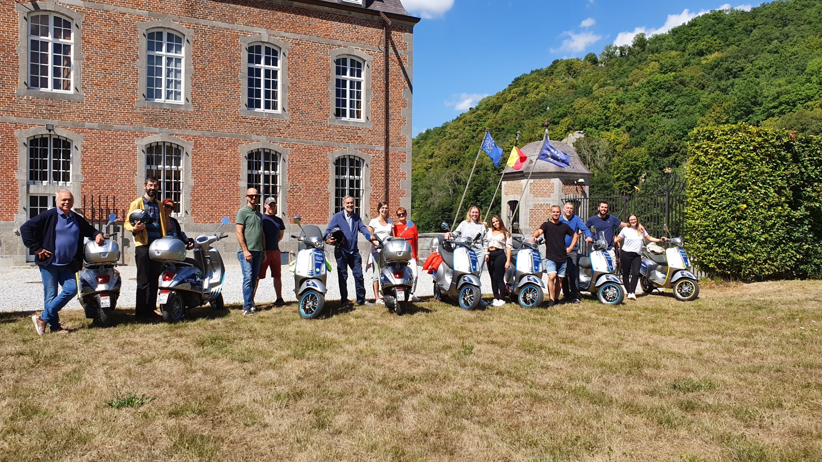 Group of friends out for a ride on Vespas in Freÿr - Dinant