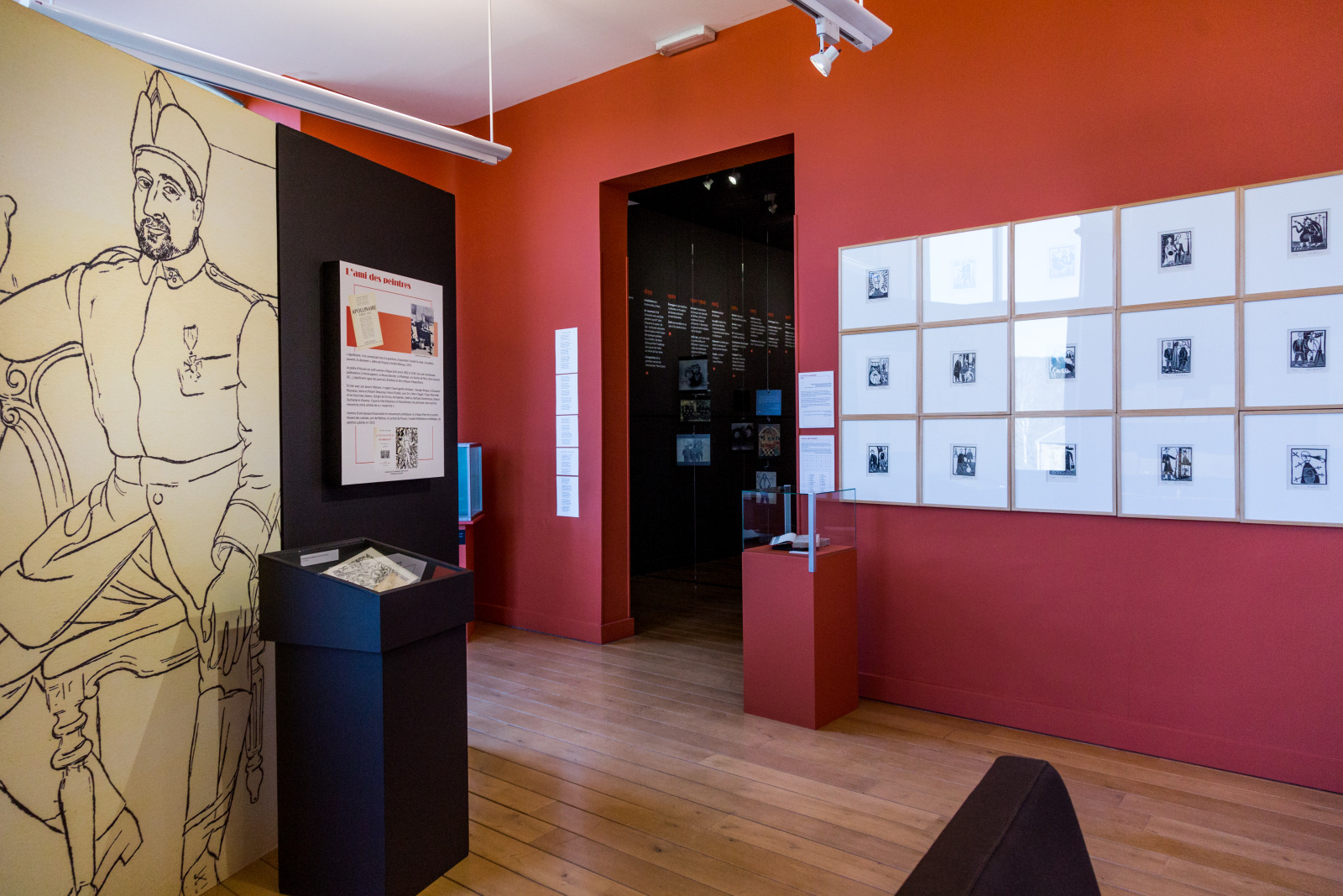 Exhibition room with drawings and illustrations