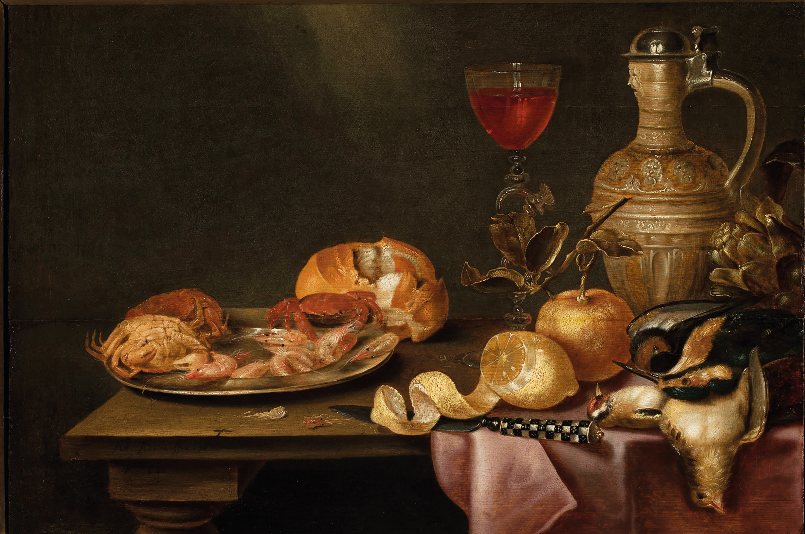 Alexandre ADRIAENSSEN (1578-1661, Anvers), Nature morte aux crevettes, crabes et citron, 1641, huile sur bois, 41,5 x 58 cm, Musée national de Varsovie (PL).