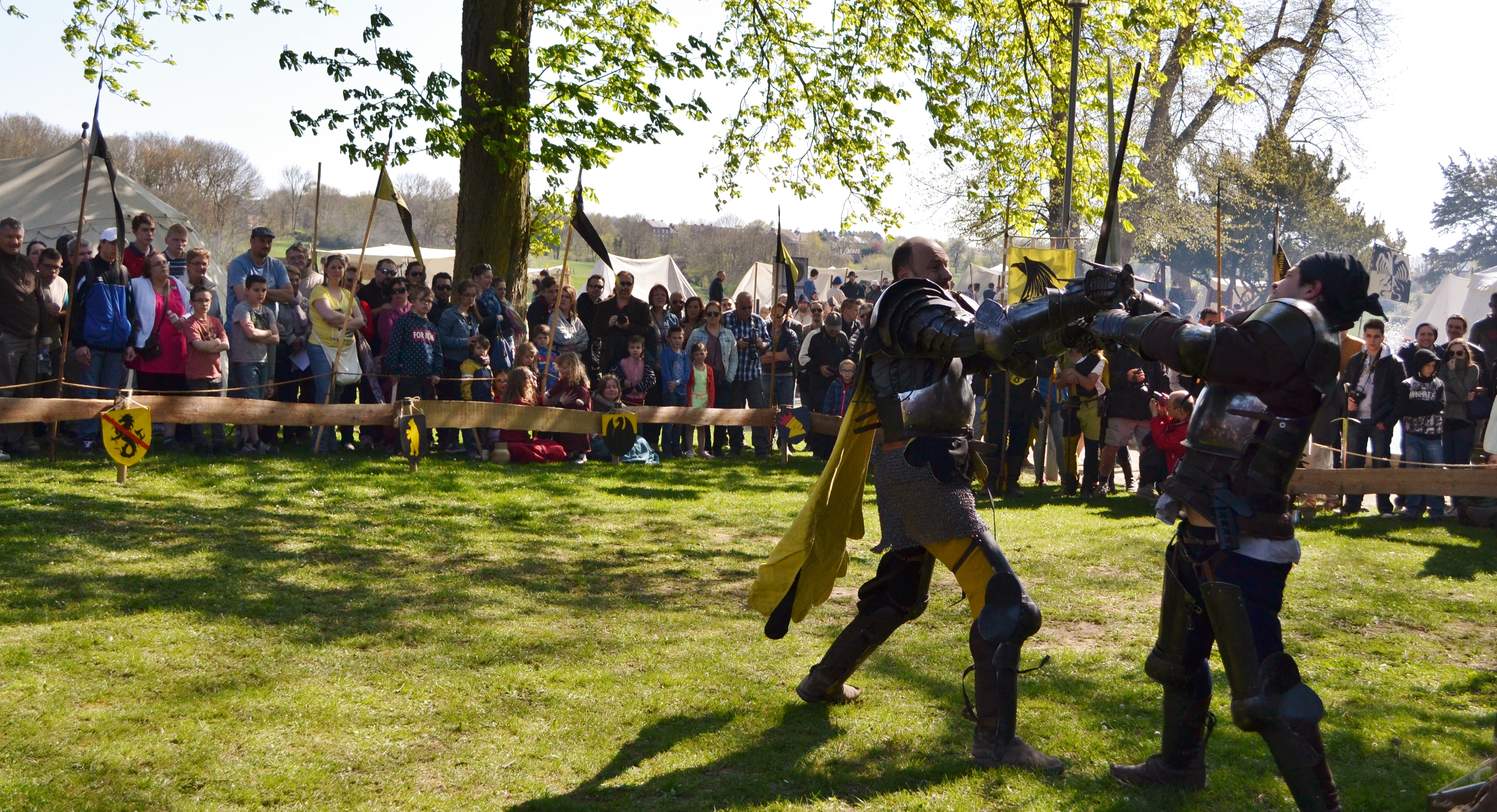 Chevaliers au combat lors des Fêtes médiévales de Binche