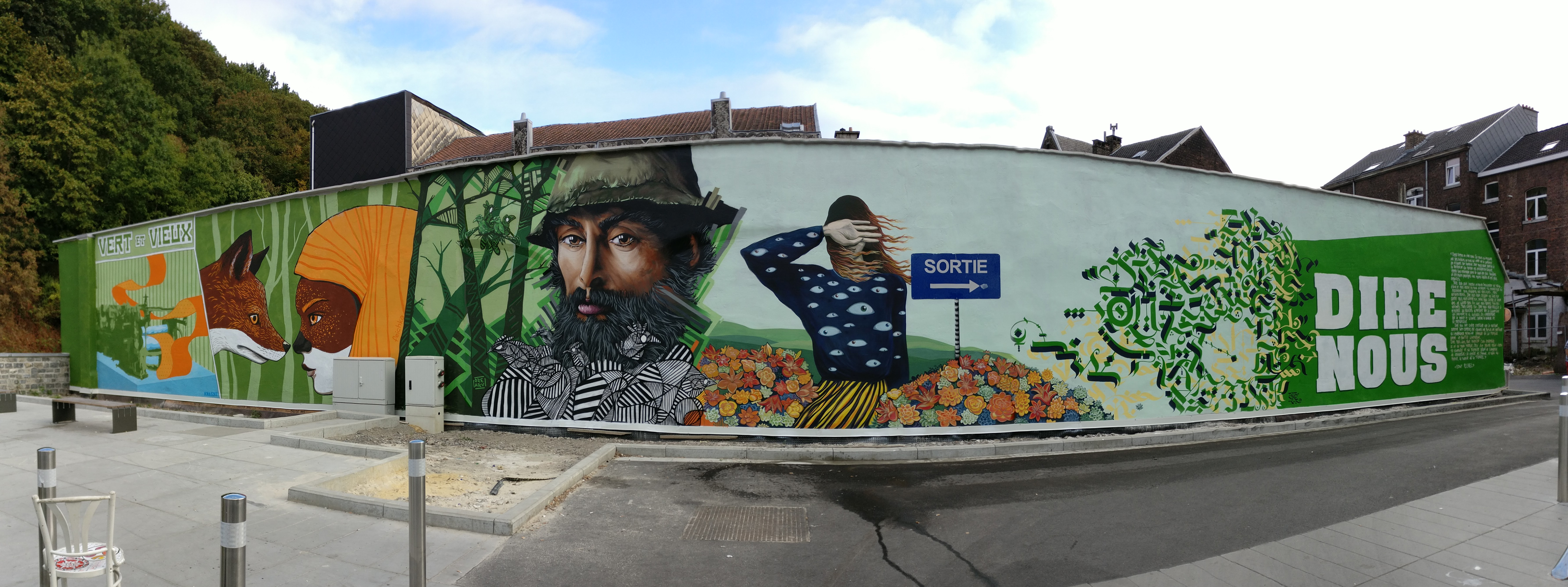 Parcours street art - Verviers - Vue de la fresque Dire Nous au parking des Récollets