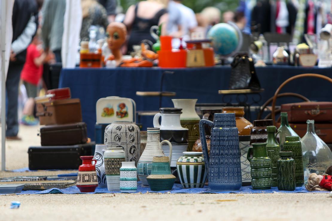 Flea market in Wallonia - various ceramic containers