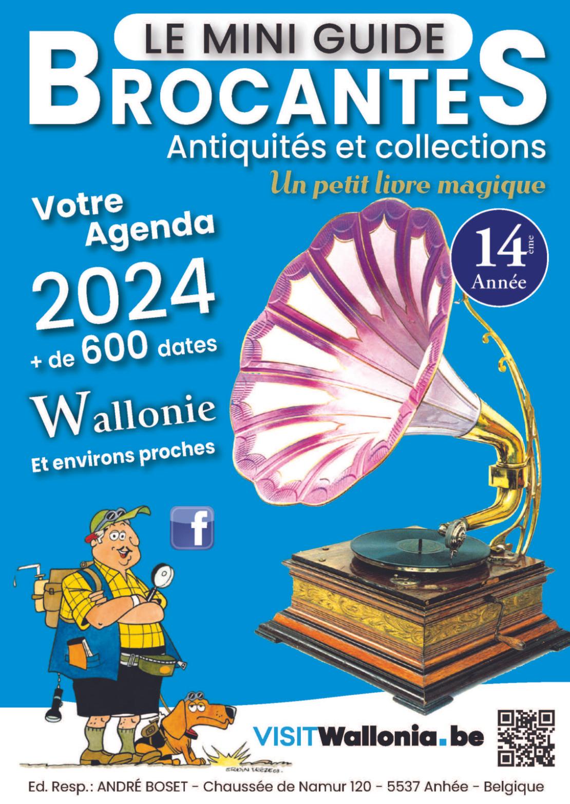 Cover du mini-guide brocantes 2024 - Brocantes, antiquités et collections - Agenda 2024 Namur - Liège - Luxembourg
