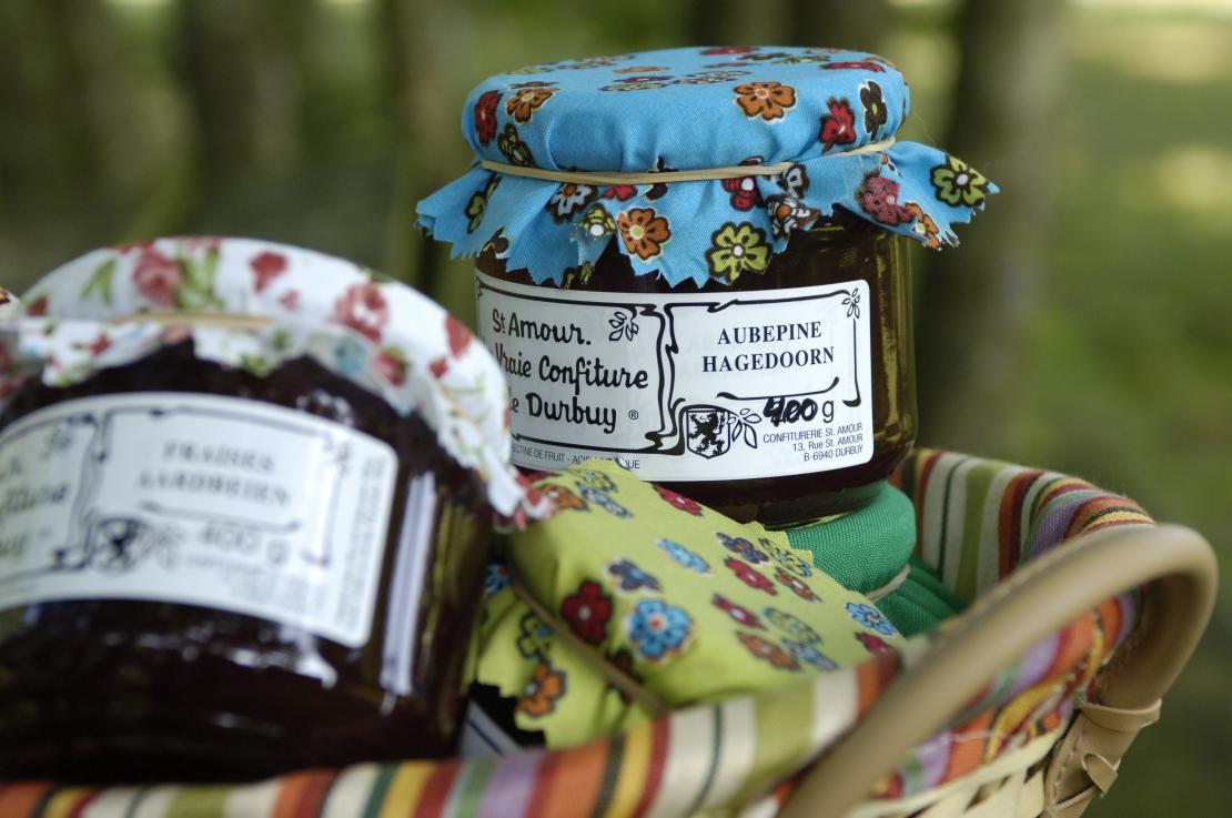 Jars of 'St Amour' jam from Durbuy