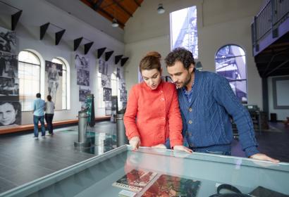 Couple visiting the Industry Museum in Marcinelle, on the Bois du Cazier site