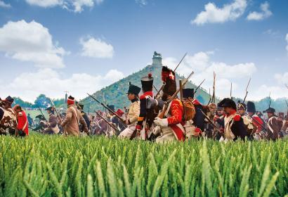 Troupes au pied de la Butte de Lion lors de la reconstitution de la bataille de Waterloo