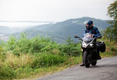 Motorbike rider at the view point in Wallonia