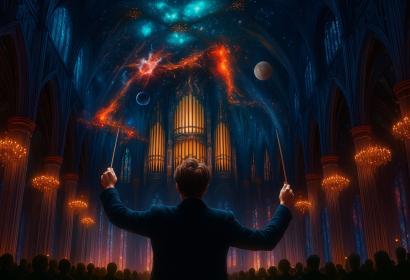 Dirigent vor einer Kirchenorgel