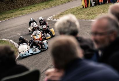 Motorcycle side car participating in a competition on the Chimay circuit