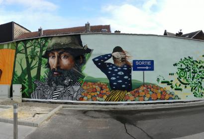 Parcours street art - Verviers - Vue de la fresque Dire Nous au parking des Récollets