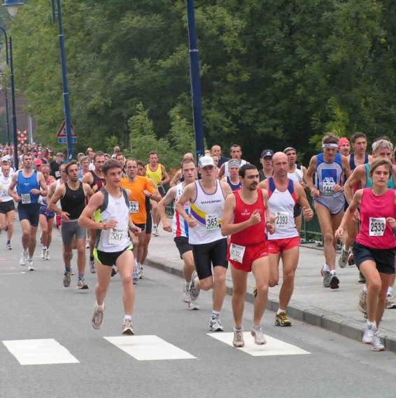 Participants to a sports event, running