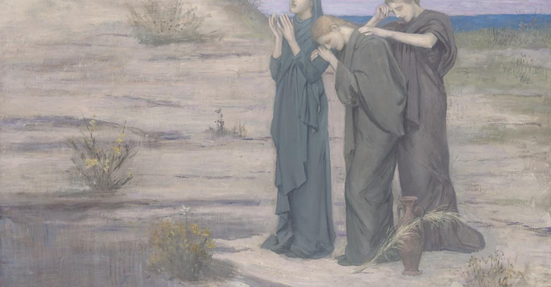 Huile sur toile représentant les Saintes femmes au tombeau
